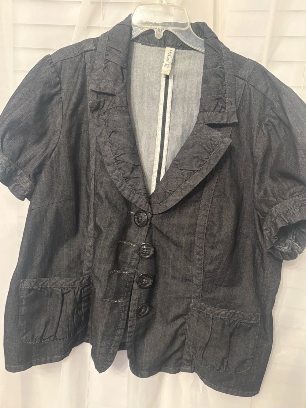L.A. Blues Women’s Denim Blazer Jacket size 24W short sleeve ruffle vintage
